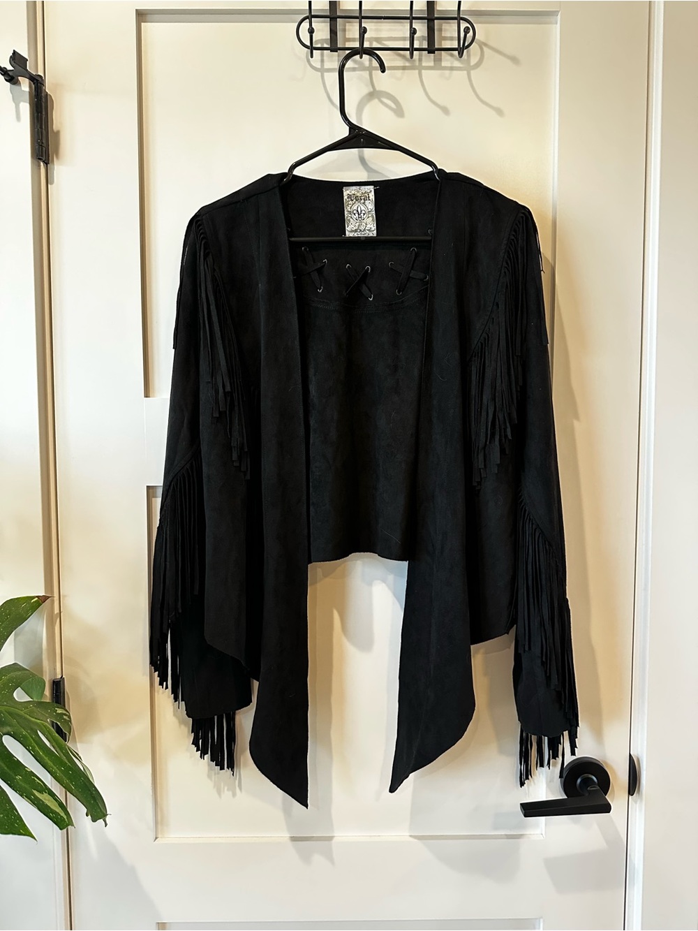 Vocal Black Fringe Suede-Style Women's Jacket